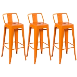 Kit 3 banquetas altas para bancada Iron Tolix com encosto 76 cm – Laranja