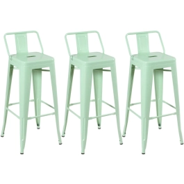 Kit 3 banquetas altas para bancada Iron Tolix com encosto 76 cm – Verde Claro