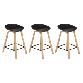 Kit 3 Banquetas média para bancada Cassia com base de madeira 66 cm - Preto