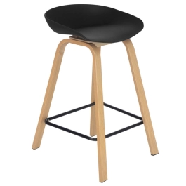 Kit 3 Banquetas média para bancada Cassia com base de madeira 66 cm - Preto