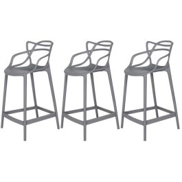 Kit 3 Banquetas média para bancada Master Allegra em Polipropileno 66 cm - Cinza Escuro