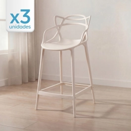 Kit 3 Banquetas média para bancada Master Allegra em Polipropileno 66 cm - Creme