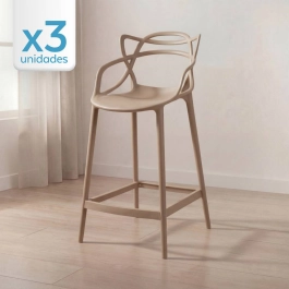 Kit 3 Banquetas média para bancada Master Allegra em Polipropileno 66 cm - Nude