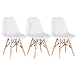 Kit 3 Cadeiras de jantar Charles Eames Eiffel Botonê Estofada – Branco