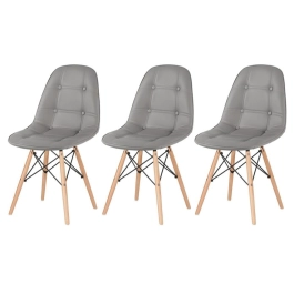Kit 3 Cadeiras de jantar Charles Eames Eiffel Botonê Estofada – Cinza Kit 3 Cadeiras de jantar Charles Eames Eiffel Botonê Estofada – Cinza