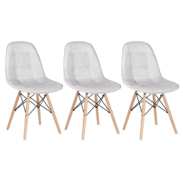 Kit 3 Cadeiras de jantar Charles Eames Eiffel Botonê Estofada - Cinza claro
