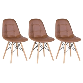 Kit 3 Cadeiras de jantar Charles Eames Eiffel Botonê Estofada - Marrom