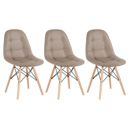 Kit 3 Cadeiras de jantar Charles Eames Eiffel Botonê Estofada – Nude