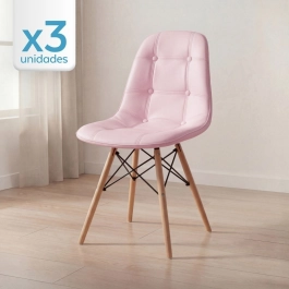 Kit 3 Cadeiras de jantar Charles Eames Eiffel Botonê Estofada – Rosa