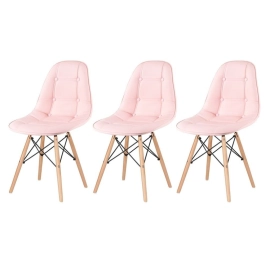 Kit 3 Cadeiras de jantar Charles Eames Eiffel Botonê Estofada – Rosa Kit 3 Cadeiras de jantar Charles Eames Eiffel Botonê Estofada – Rosa