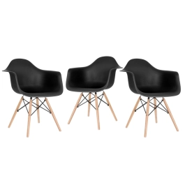Kit 3 Cadeiras de jantar Charles Eames  Eiffel DAW em Polipropileno - Preto