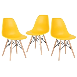 Kit 3 Cadeiras de jantar Charles Eames Eiffel DSW em Polipropileno - Amarelo Kit 3 Cadeiras de jantar Charles Eames Eiffel DSW em Polipropileno - Amarelo