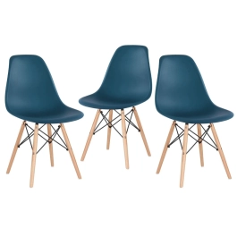 Kit 3 Cadeiras de jantar Charles Eames Eiffel DSW em Polipropileno - Azul petróleo