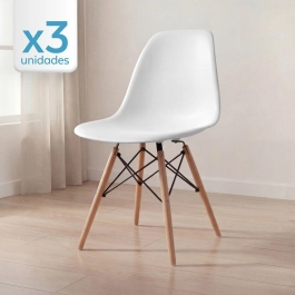 Kit 3 Cadeiras de jantar Charles Eames Eiffel DSW em Polipropileno - Branco