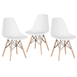 Kit 3 Cadeiras de jantar Charles Eames Eiffel DSW em Polipropileno - Branco Kit 3 Cadeiras de jantar Charles Eames Eiffel DSW em Polipropileno - Branco