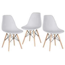 Kit 3 Cadeiras de jantar Charles Eames Eiffel DSW em Polipropileno - Cinza claro Kit 3 Cadeiras de jantar Charles Eames Eiffel DSW em Polipropileno - Cinza claro