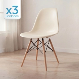 Kit 3 Cadeiras de jantar Charles Eames Eiffel DSW em Polipropileno - Creme