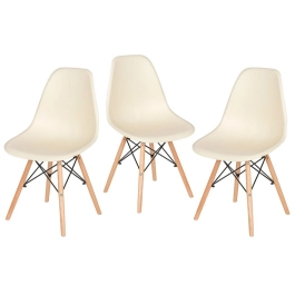 Kit 3 Cadeiras de jantar Charles Eames Eiffel DSW em Polipropileno - Creme Kit 3 Cadeiras de jantar Charles Eames Eiffel DSW em Polipropileno - Creme