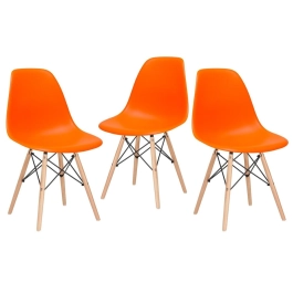 Kit 3 Cadeiras de jantar Charles Eames Eiffel DSW em Polipropileno - Laranja