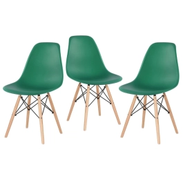 Kit 3 Cadeiras de jantar Charles Eames Eiffel DSW em Polipropileno - Verde escuro Kit 3 Cadeiras de jantar Charles Eames Eiffel DSW em Polipropileno - Verde escuro