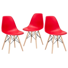 Kit 3 Cadeiras de jantar Charles Eames Eiffel DSW em Polipropileno - Vermelho