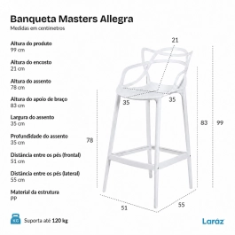 Kit 4 Banquetas alta para bancada Master Allegra em Polipropileno 78 cm - Branco