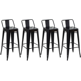 Kit 4 banquetas altas para bancada Iron Tolix com encosto 76 cm – Preto Semibrilho