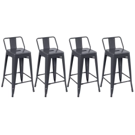 Kit 4 banquetas médias para bancada Iron Tolix com encosto 66 cm – Cinza Escuro