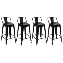 Kit 4 banquetas médias para bancada Iron Tolix com encosto 66 cm – Preto