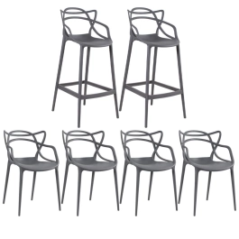 Kit 4 Cadeiras + 2 Banquetas Altas Masters Allegra - Cinza Escuro