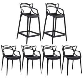 Kit 4 cadeiras + 2 banquetas médias Masters Allegra - Preto