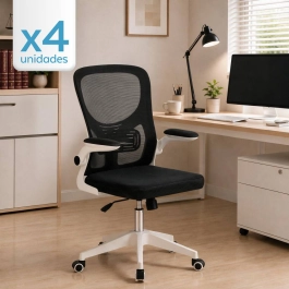 Kit 4 Cadeiras Bytes para escritório com base branca e rodizios  - Preto