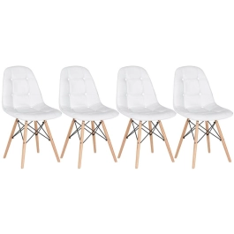 Kit 4 Cadeiras de jantar Charles Eames Eiffel Botonê Estofada - Branco
