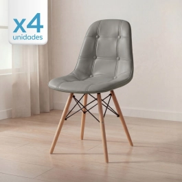 Kit 4 Cadeiras de jantar Charles Eames Eiffel Botonê Estofada - Cinza