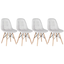 Kit 4 Cadeiras de jantar Charles Eames Eiffel Botonê Estofada - Cinza claro
