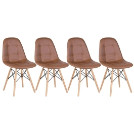 Kit 4 Cadeiras de jantar Charles Eames Eiffel Botonê Estofada - Marrom