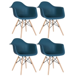 Kit 4 Cadeiras de jantar Charles Eames  Eiffel DAW em Polipropileno - Azul petróleo