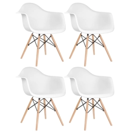Kit 4 Cadeiras de jantar Charles Eames  Eiffel DAW em Polipropileno - Branco