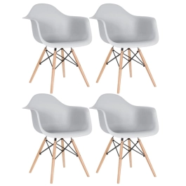Kit 4 Cadeiras de jantar Charles Eames  Eiffel DAW em Polipropileno - Cinza claro