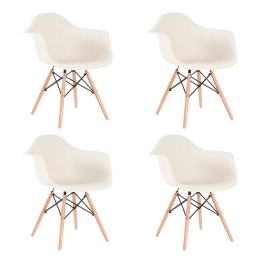Kit 4 Cadeiras de jantar Charles Eames  Eiffel DAW em Polipropileno - Creme