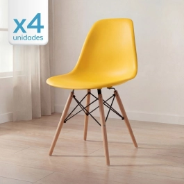Kit 4 Cadeiras de jantar Charles Eames Eiffel DSW em Polipropileno - Amarelo