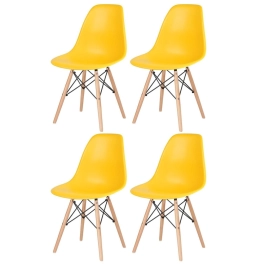 Kit 4 Cadeiras de jantar Charles Eames Eiffel DSW em Polipropileno - Amarelo