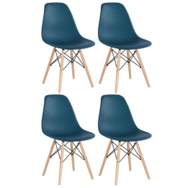 Kit 4 Cadeiras de jantar Charles Eames Eiffel DSW em Polipropileno - Azul petróleo
