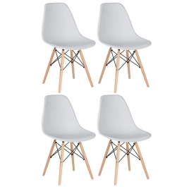Kit 4 Cadeiras de jantar Charles Eames Eiffel DSW em Polipropileno - Cinza claro