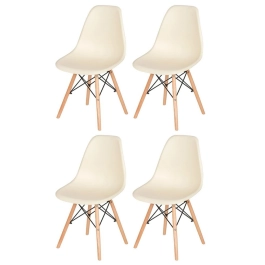 Kit 4 Cadeiras de jantar Charles Eames Eiffel DSW em Polipropileno - Creme