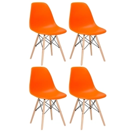 Kit 4 Cadeiras de jantar Charles Eames Eiffel DSW em Polipropileno - Laranja