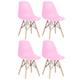 Kit 4 Cadeiras de jantar Charles Eames Eiffel DSW em Polipropileno - Rosa claro