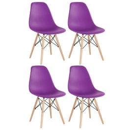 Kit 4 Cadeiras de jantar Charles Eames Eiffel DSW em Polipropileno - Roxo