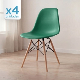 Kit 4 Cadeiras de jantar Charles Eames Eiffel DSW em Polipropileno - Verde escuro