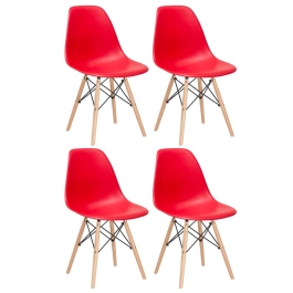 Kit 4 Cadeiras de jantar Charles Eames Eiffel DSW em Polipropileno - Vermelho